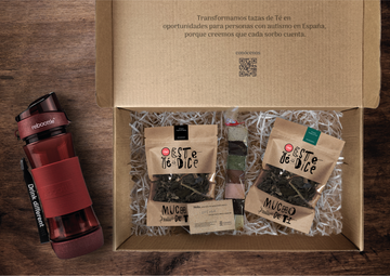 Caja Regalo - Surtido de bombones, té y una botella sostenible para el té